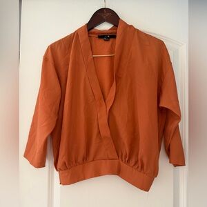 Forever 21 Rust Orange V-Neck Wrap Blouse